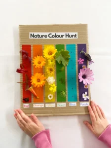 Nature Colour Hunt board with flowers sorted by color