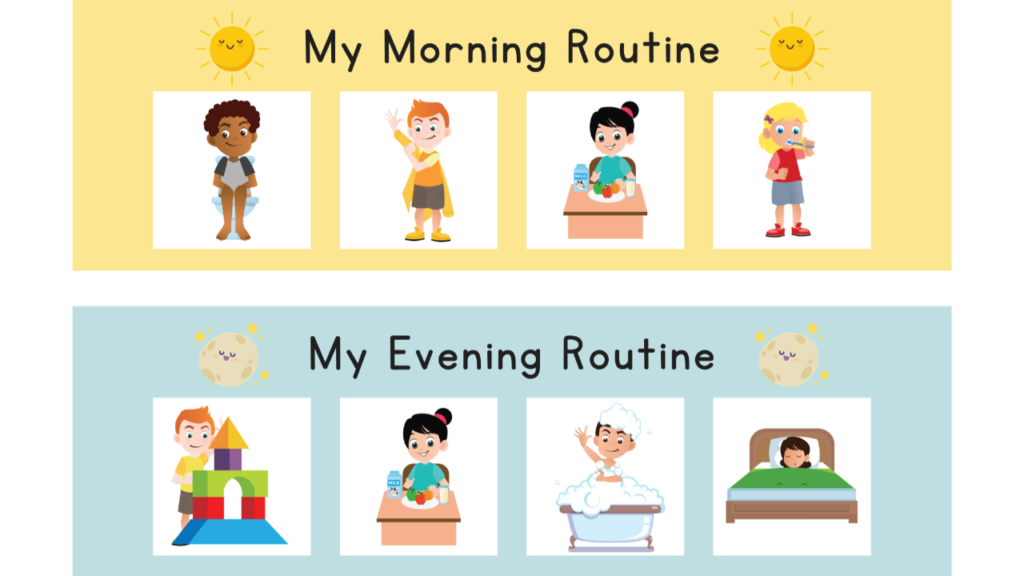 Morning and evening routine picture schedules